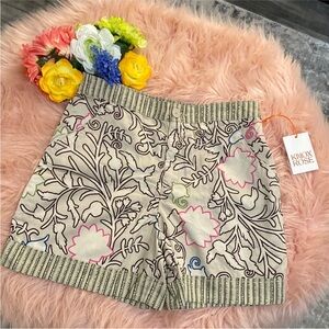 MED Floral Print Shorts W/Contrast Print Waist & Hem High Rise NEW!